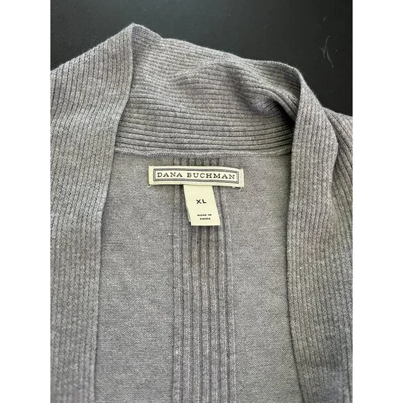 Dana Buchman Open Cardigan Ribbed Solid Gray Cardigan XL - Picture 2 of 6